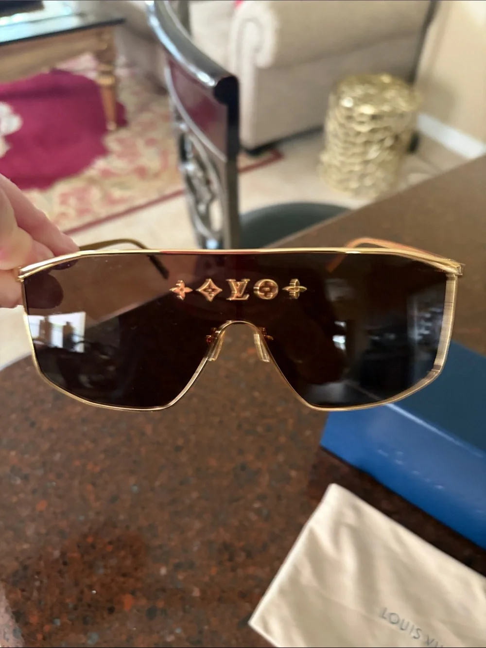 Louis Vuitton Gold Frame Brown Shield Sunglasses in PRICE NONNEGOTIABLE